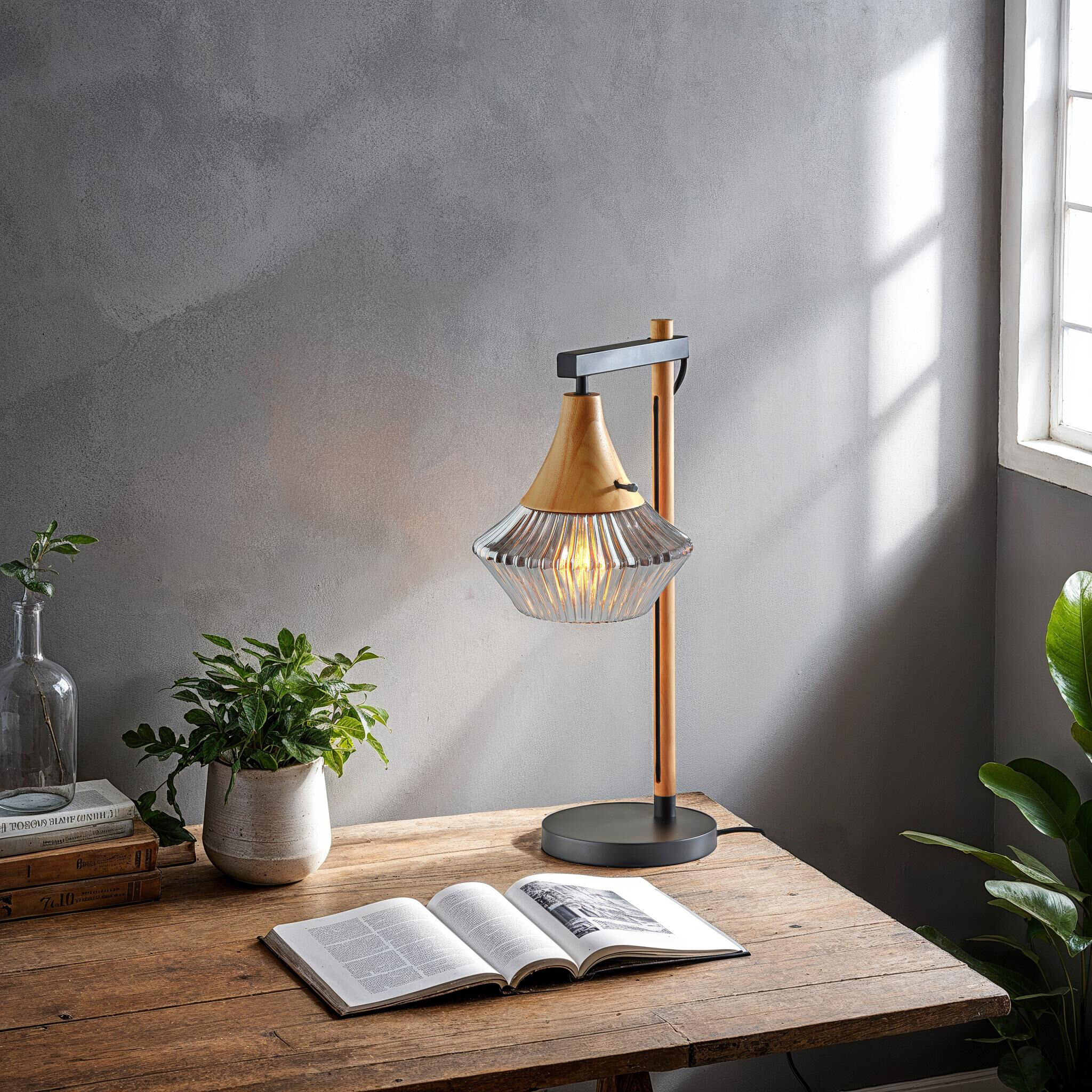 Elsie 24 inch 60.00 watt Black / Natural Wood Table Lamp Portable Light